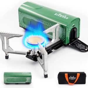 BIG HORN OUTDOORS Butane Camping Stove, Portable Folding Gas Burner with Carry Bag for Camping, Emergency Use and Outdoor Cooking