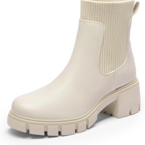 DREAM PAIRS Women's Elastic Chelsea Ankle Boots Fashion Low Chunky Heel Platform Lug Sole Short Booties Shoes