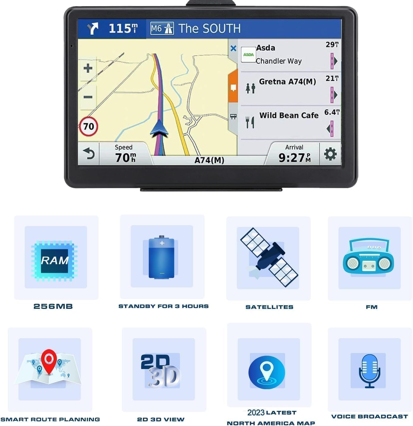 GPS Navigation for Car,Latest 2025 Map, 7 inch Touch Screen Real Voice Spoken Turn-by-Turn Direction Reminding Navigation System for Cars, GPS Satellite Navigator with Free Lifetime Map Update - Image 3