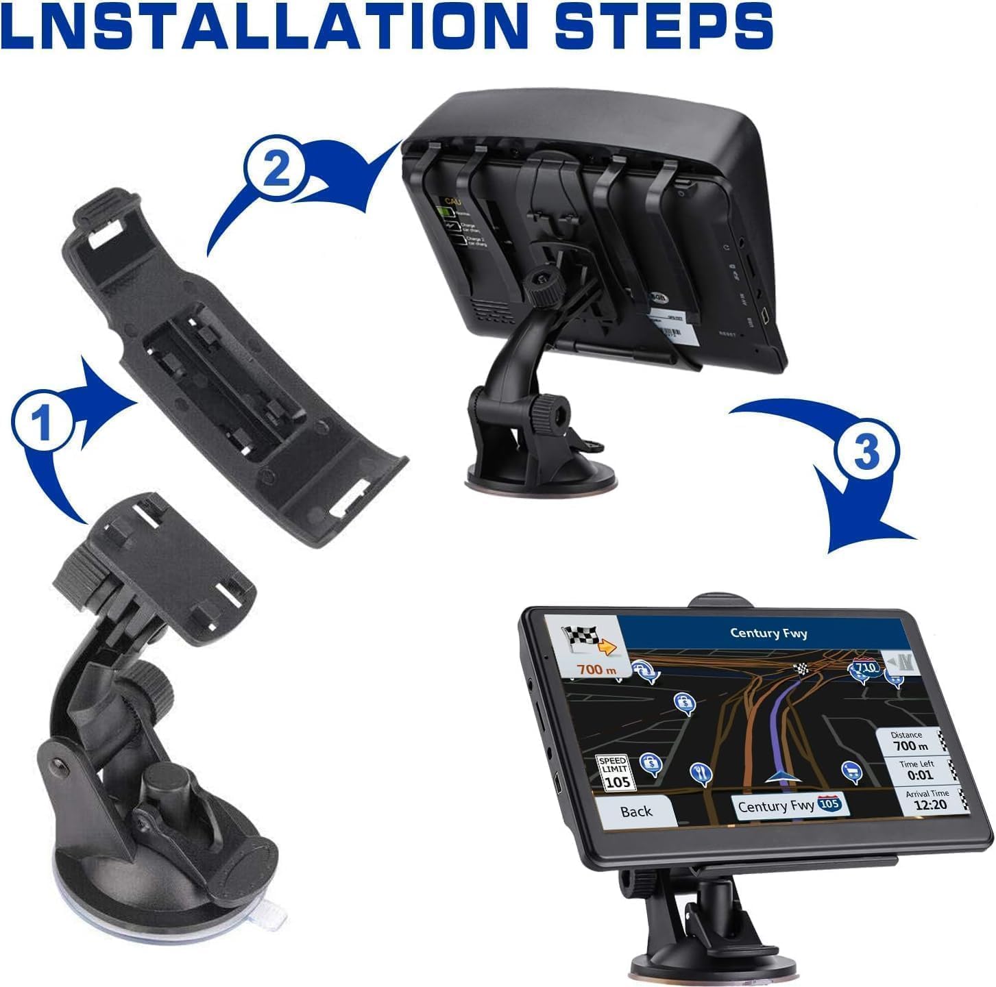 GPS Navigation for Car,Latest 2025 Map, 7 inch Touch Screen Real Voice Spoken Turn-by-Turn Direction Reminding Navigation System for Cars, GPS Satellite Navigator with Free Lifetime Map Update - Image 5